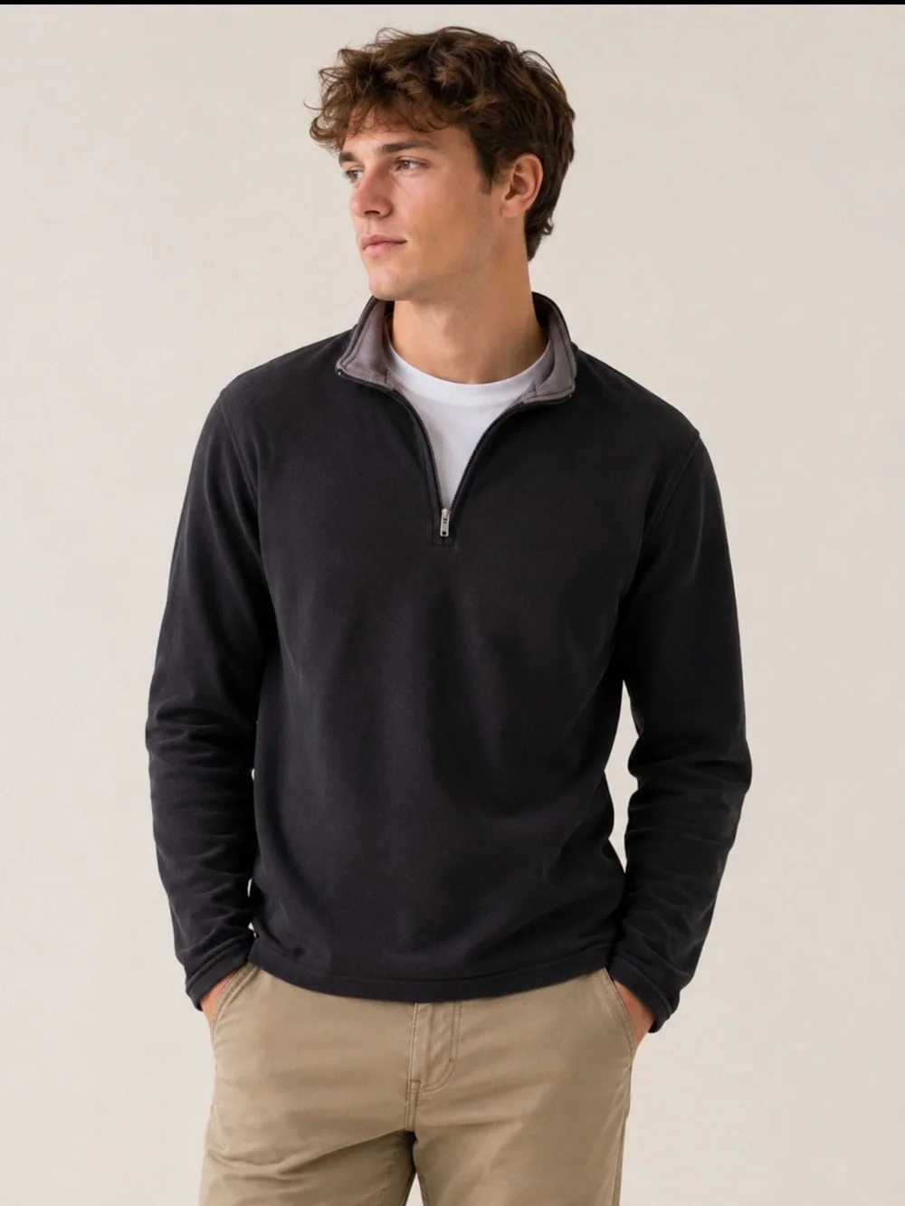 J. Crew Men's L  Gray Performance Quarter-Zip Sweater pullover sweatshirt active